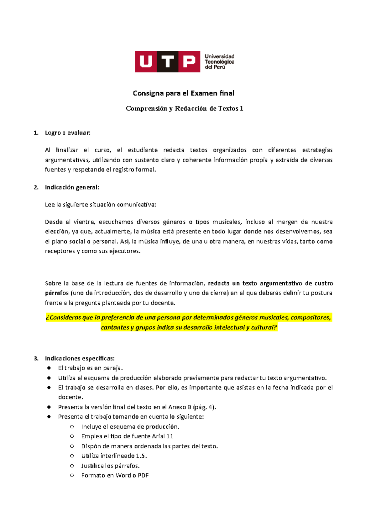 Examen Final (Redacción) - Consigna Para El Examen Final Comprensión Y ...