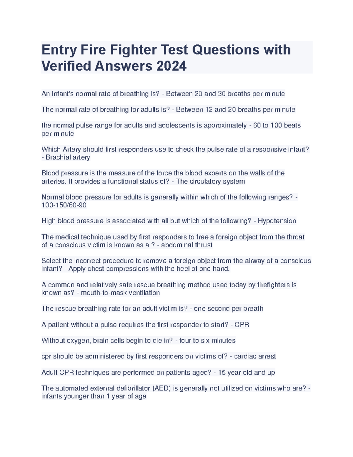 Entry Fire Fighter Test Questions with Verified Answers 2024 It provides a functional status