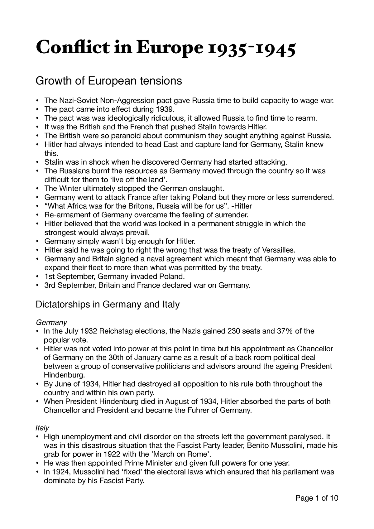 conflict in europe essay plans