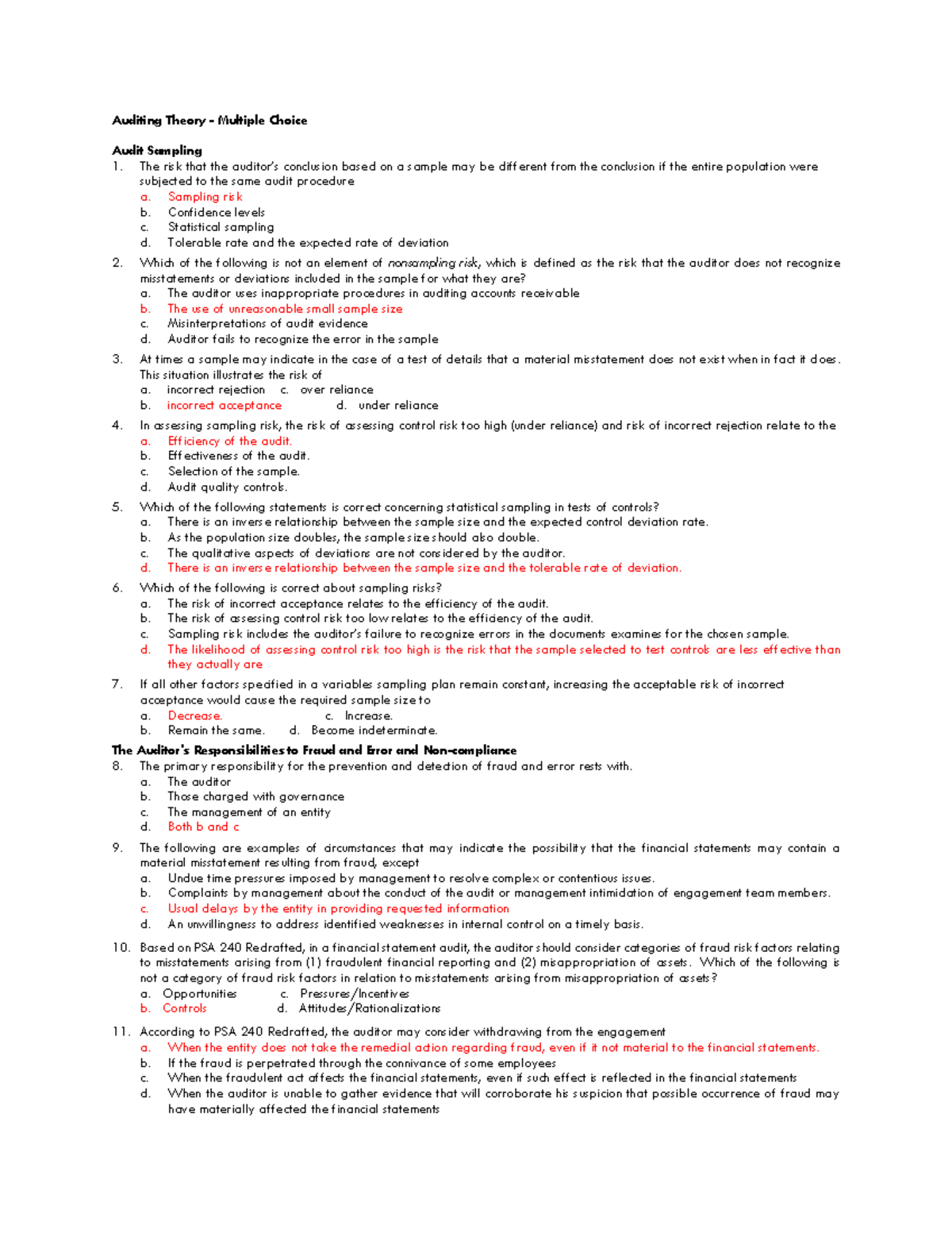 Auditing Theory - Multiple Choice 7 - Auditing Theory - Multiple Choice ...