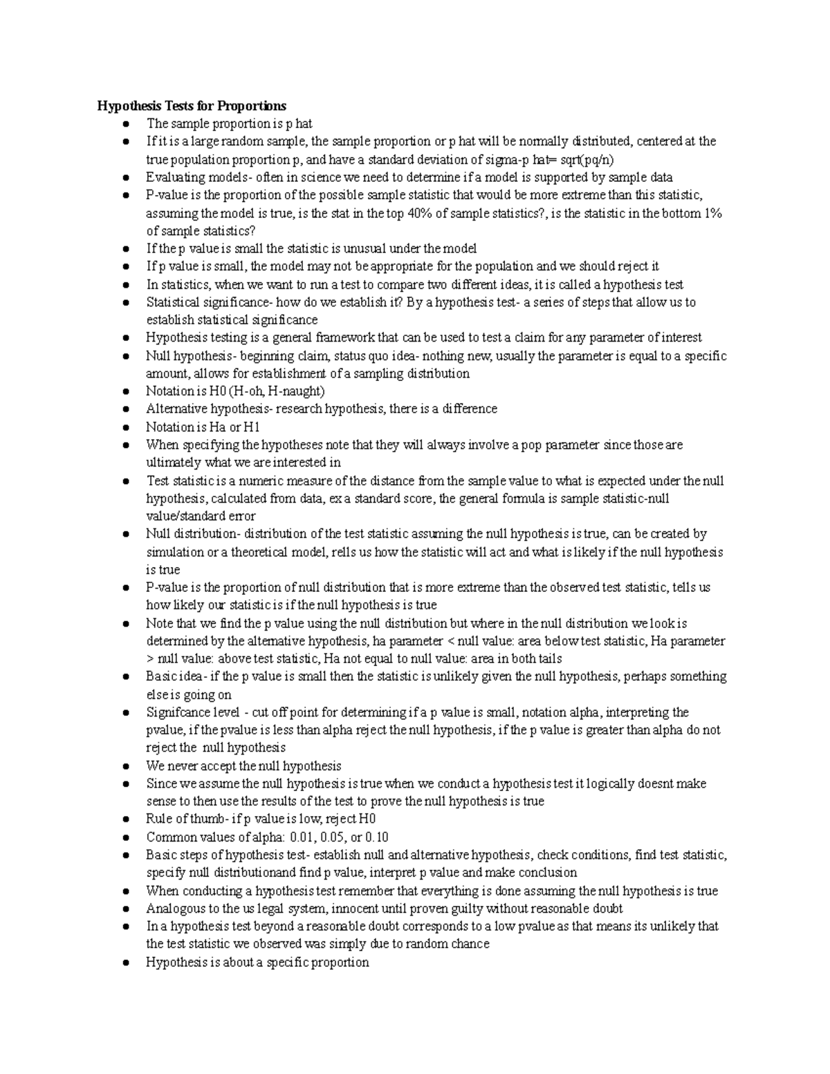 Hypothesis Tests for Proportions Basic steps of hypothesis test
