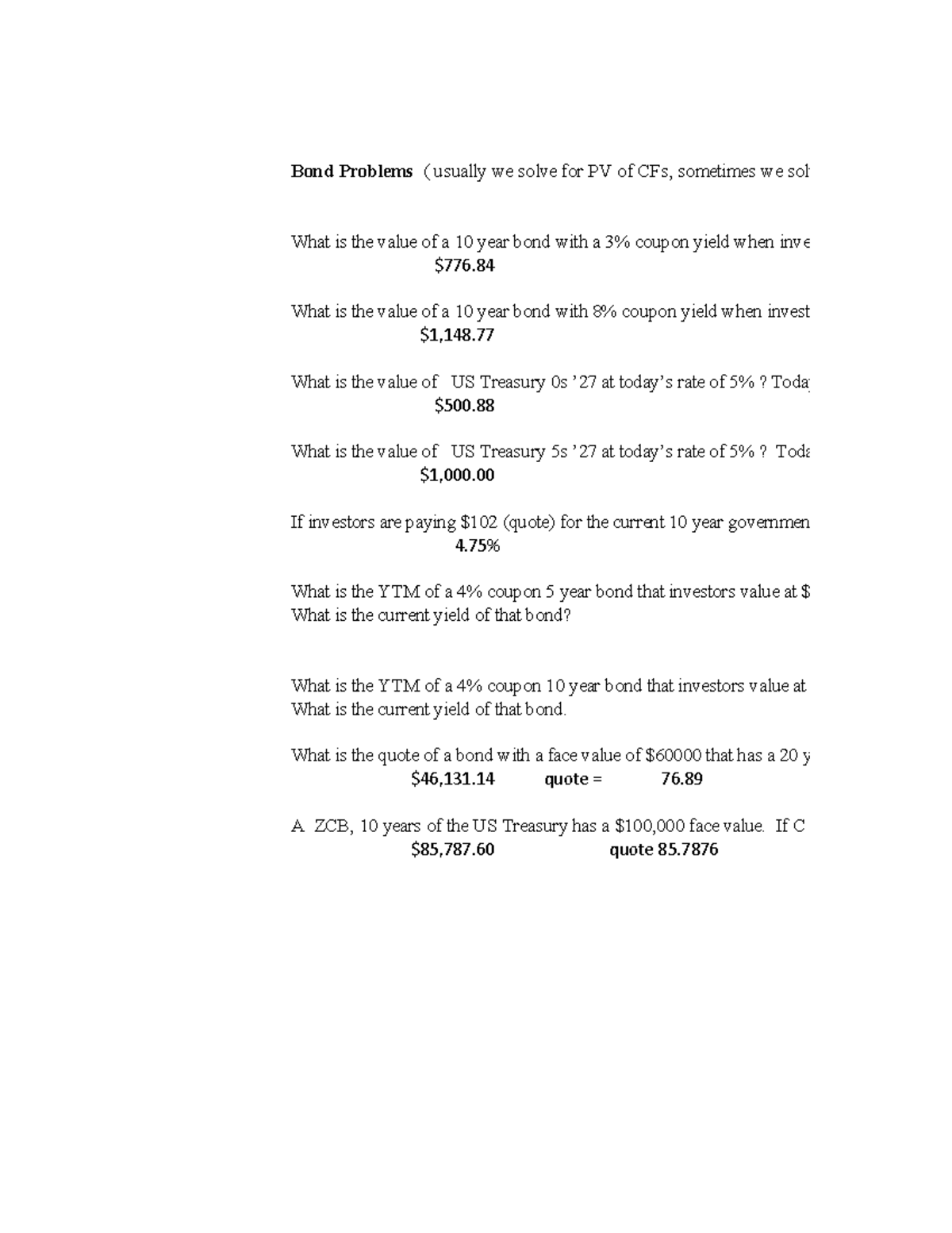 L3 Bond Practice Problems Solutions Bond Problems ( usually we solve