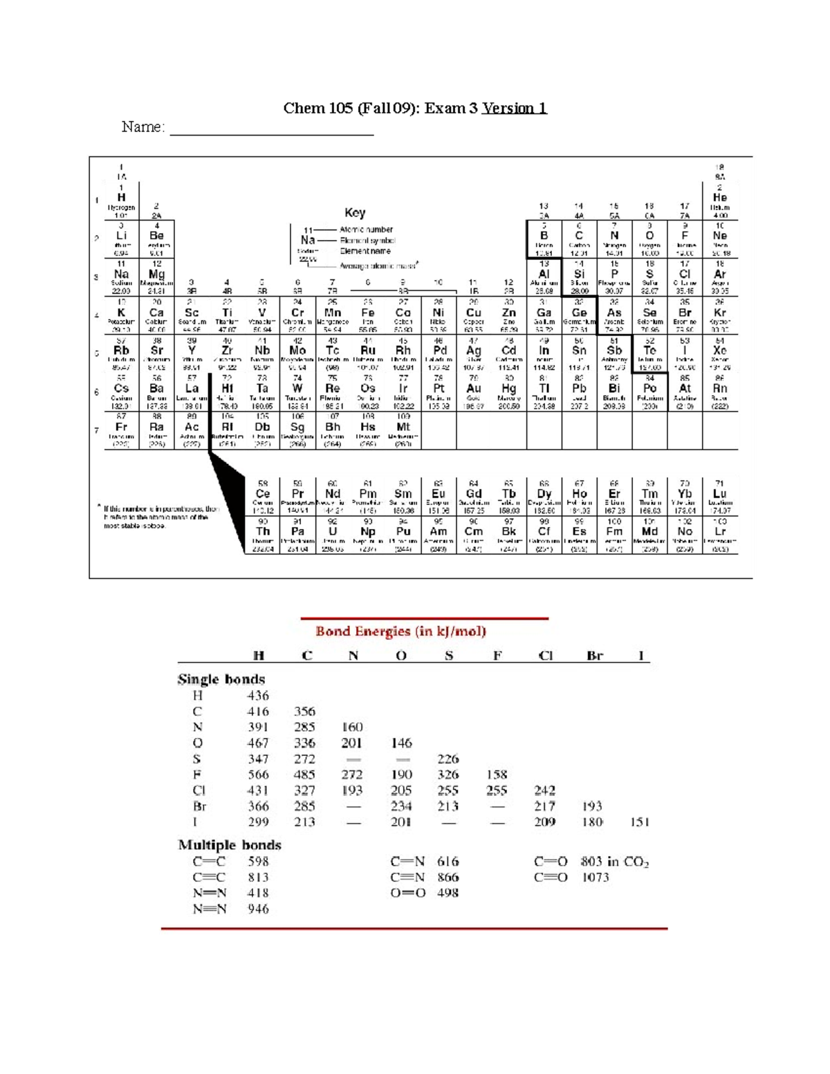 Introduction To Chemistry Exam 3 Practice Part 2 - Chem 105 (Fall 09 ...