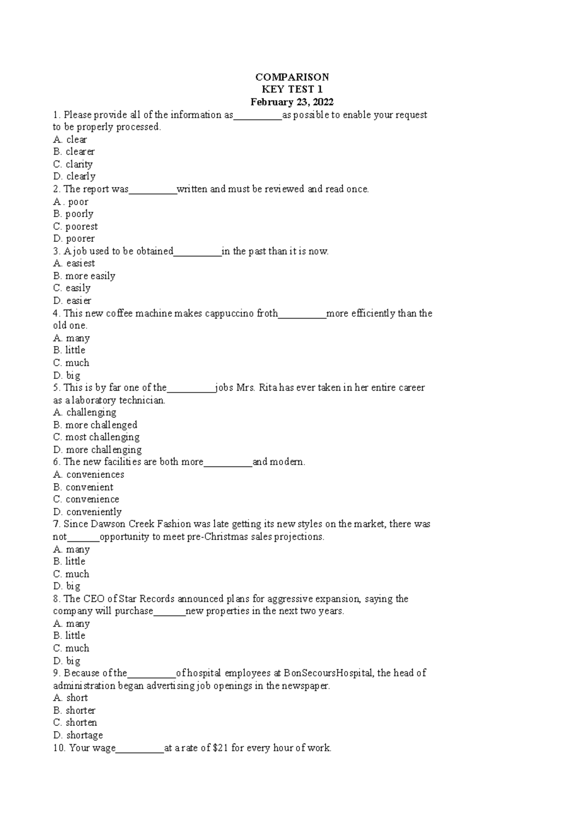 Task 4 - Intership - COMPARISON KEY TEST 1 February 23, 2022 Please ...