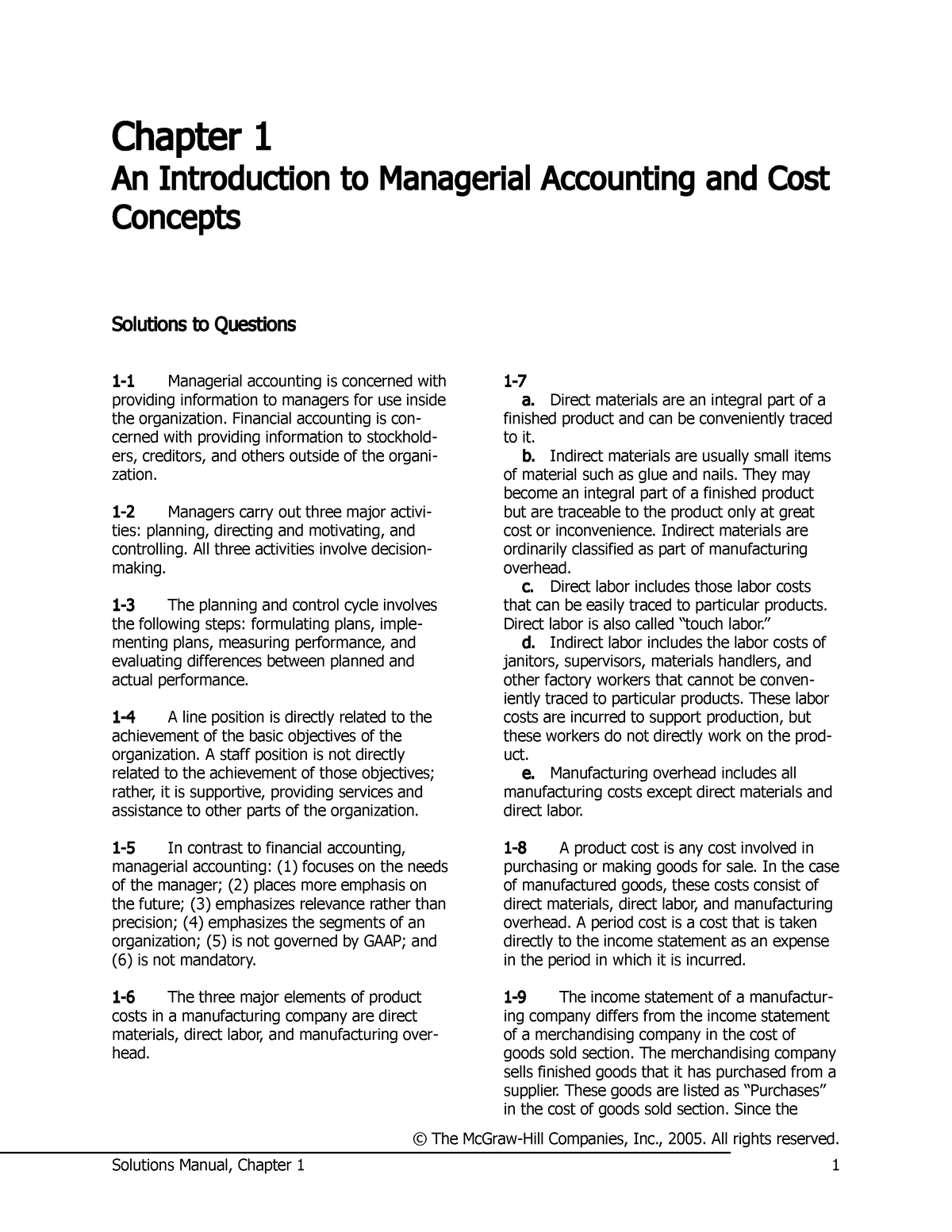 Chapter 1 Managerial Accounting - Acc202 - Chapter 1 An Introduction To ...