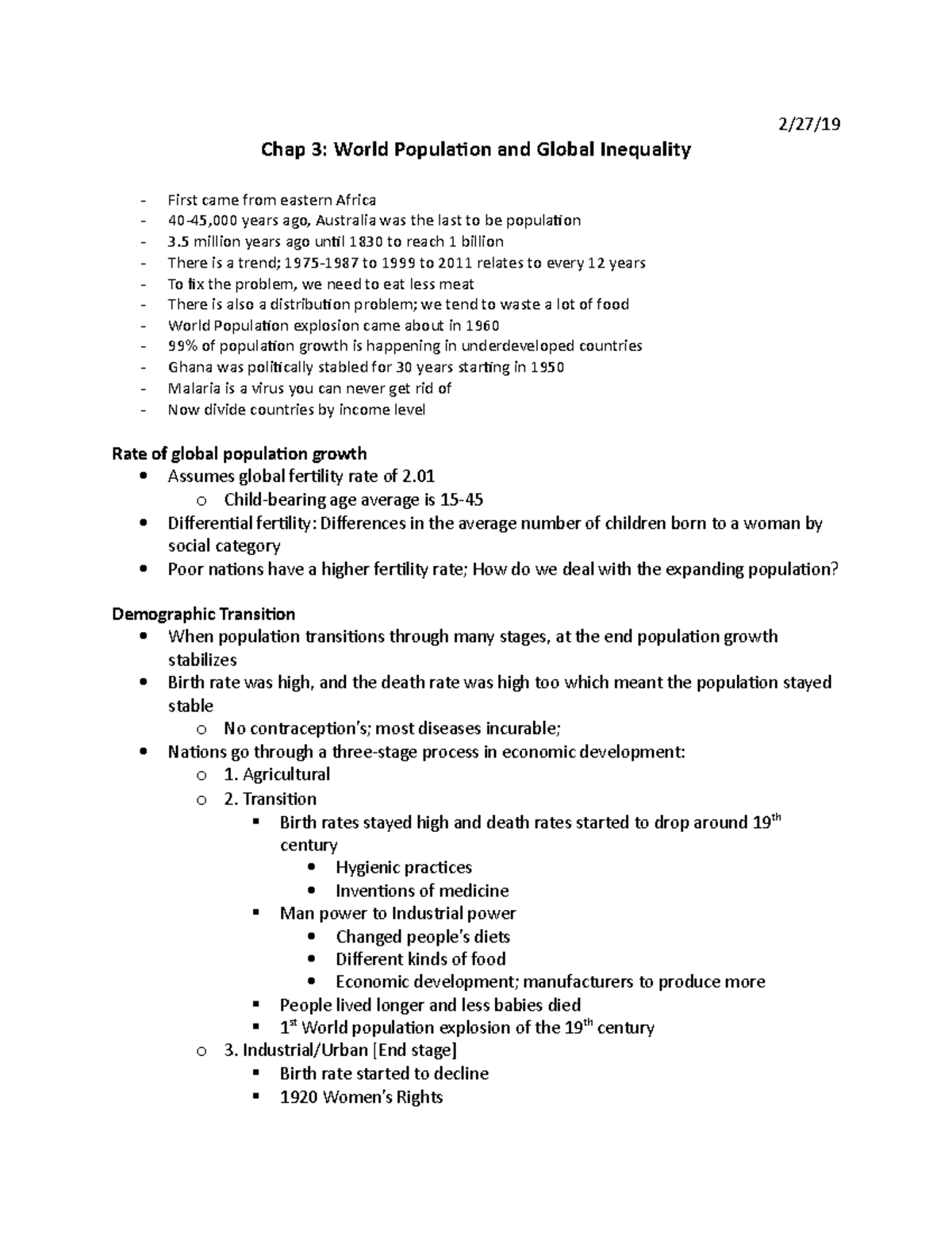 Chap 3 - Lecture notes 3 - 2/27/ Chap 3: World Population and Global ...