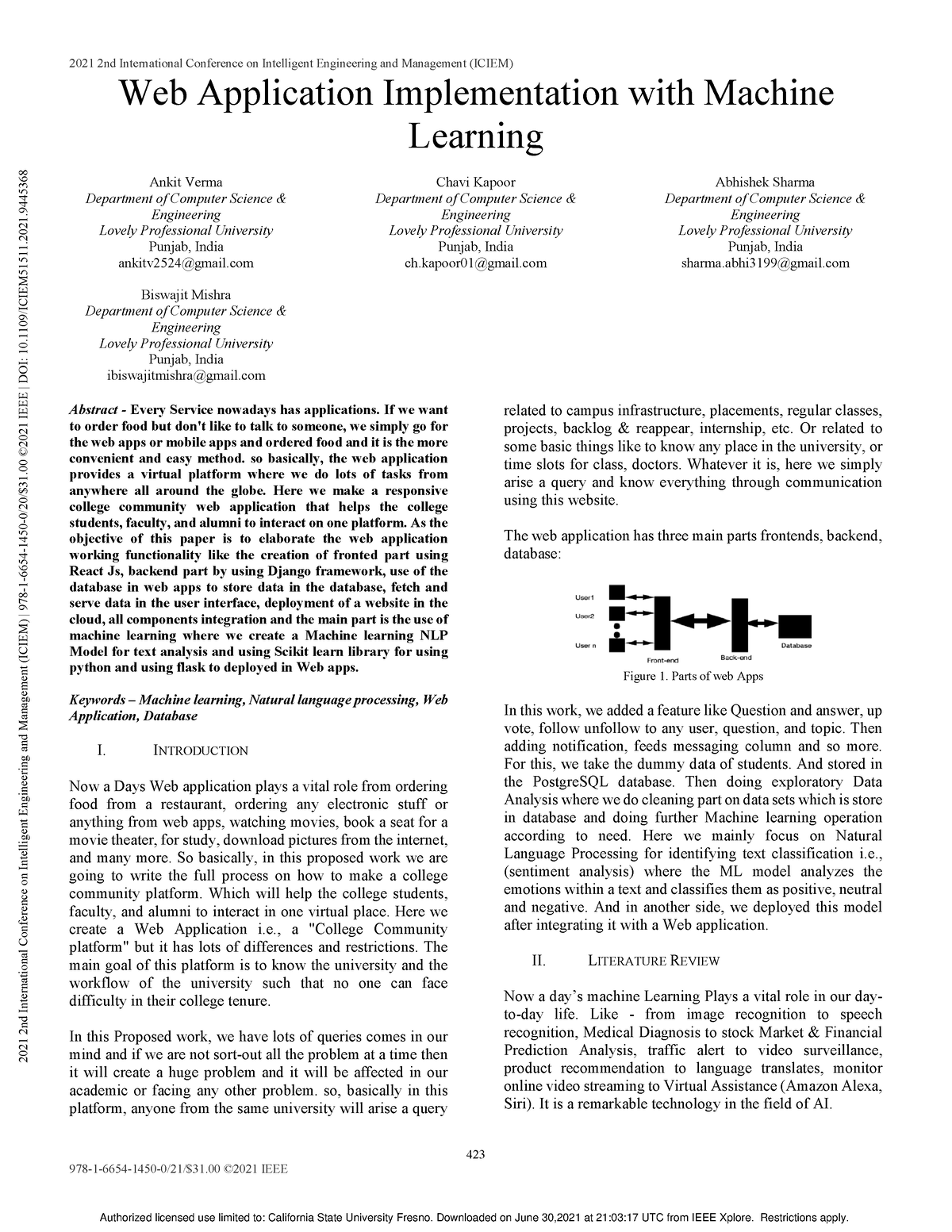 ML Web Application Implementation With Machine Learning - 423 978-1 ...