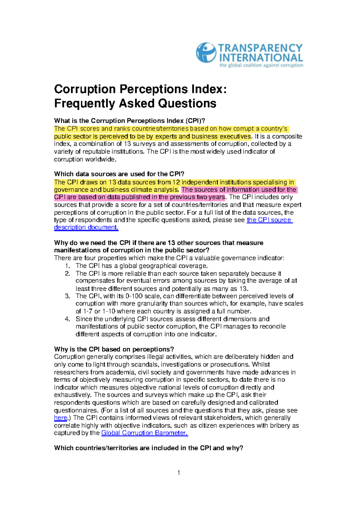 CPI2023 FAQs EN - ................ - Corruption Perceptions Index ...