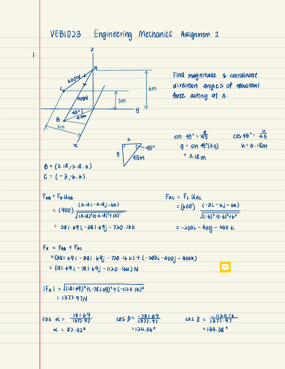 engineering mechanics assignment 1