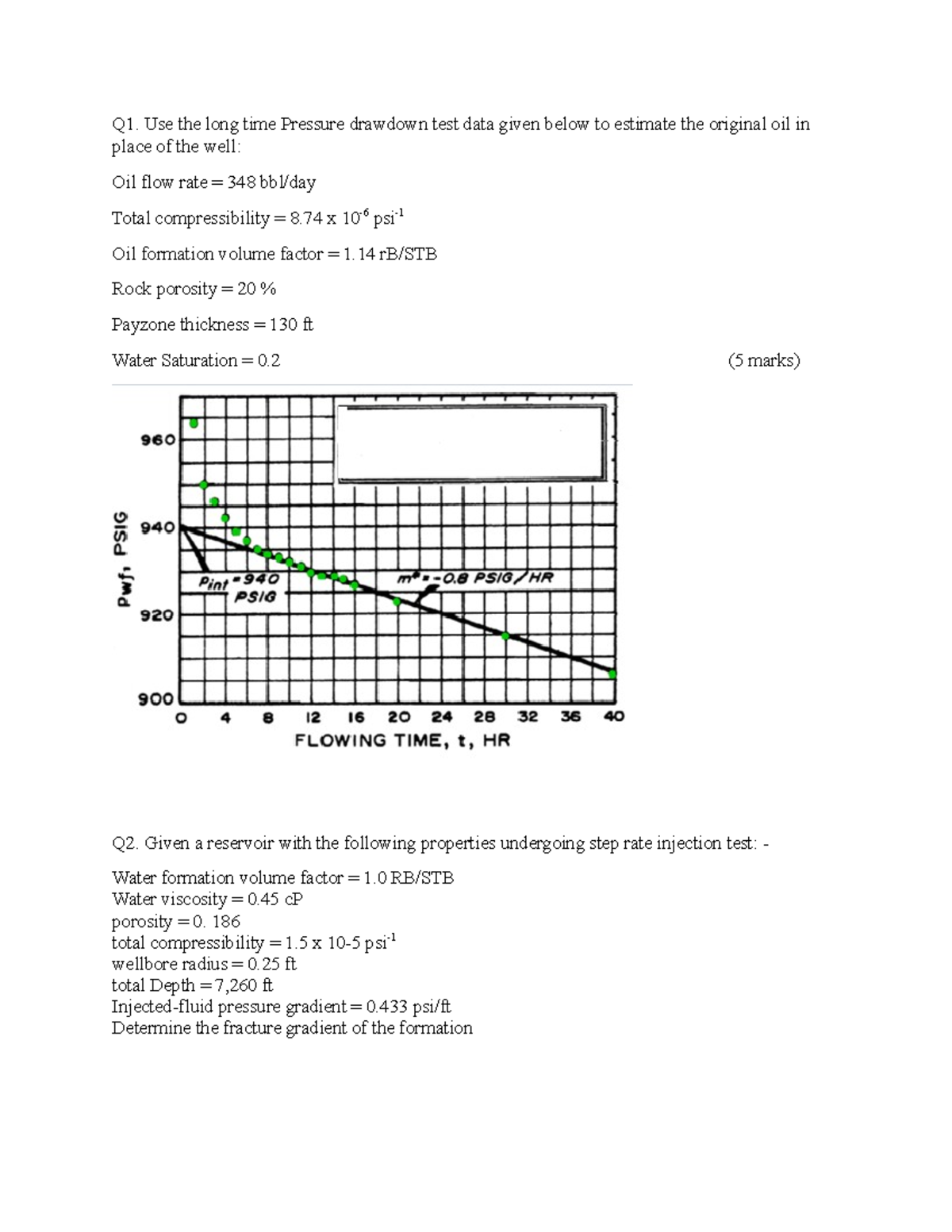 Questions well testing - Q1. Use the long time Pressure drawdown test ...