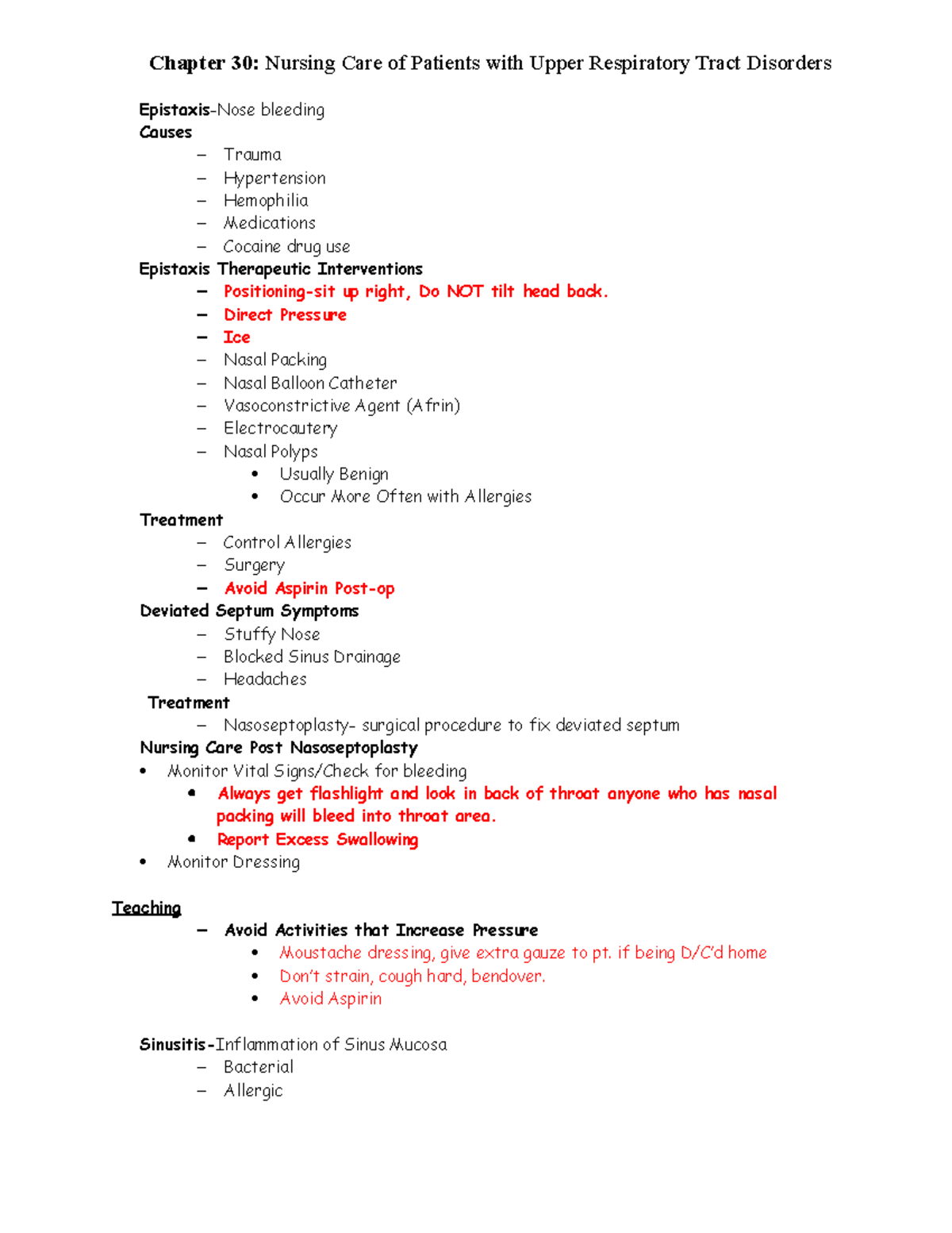 Medsurg Chap30 Chapter Summary Chapter 30 Nursing Care of