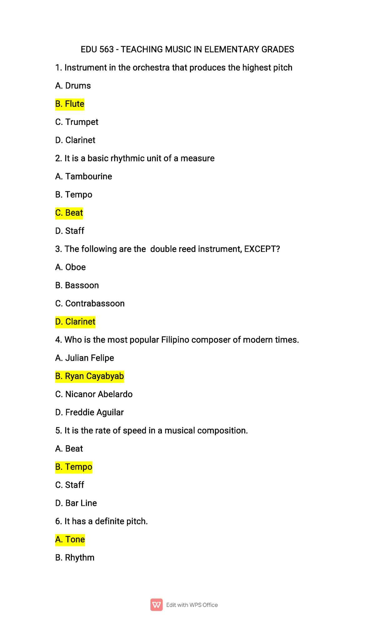 563 Teaching Music IN THE Elementary Grades - E D U 5 6 3 - T E A C H I ...