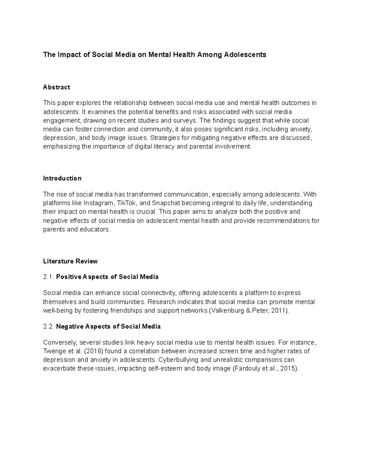 The Impact of Social Media on Mental Health Among Adolescents - The ...