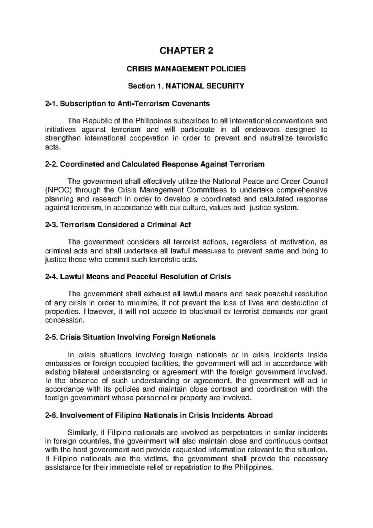 Crisis Management Policy 17 20 - CHAPTER 2 CRISIS MANAGEMENT POLICIES ...