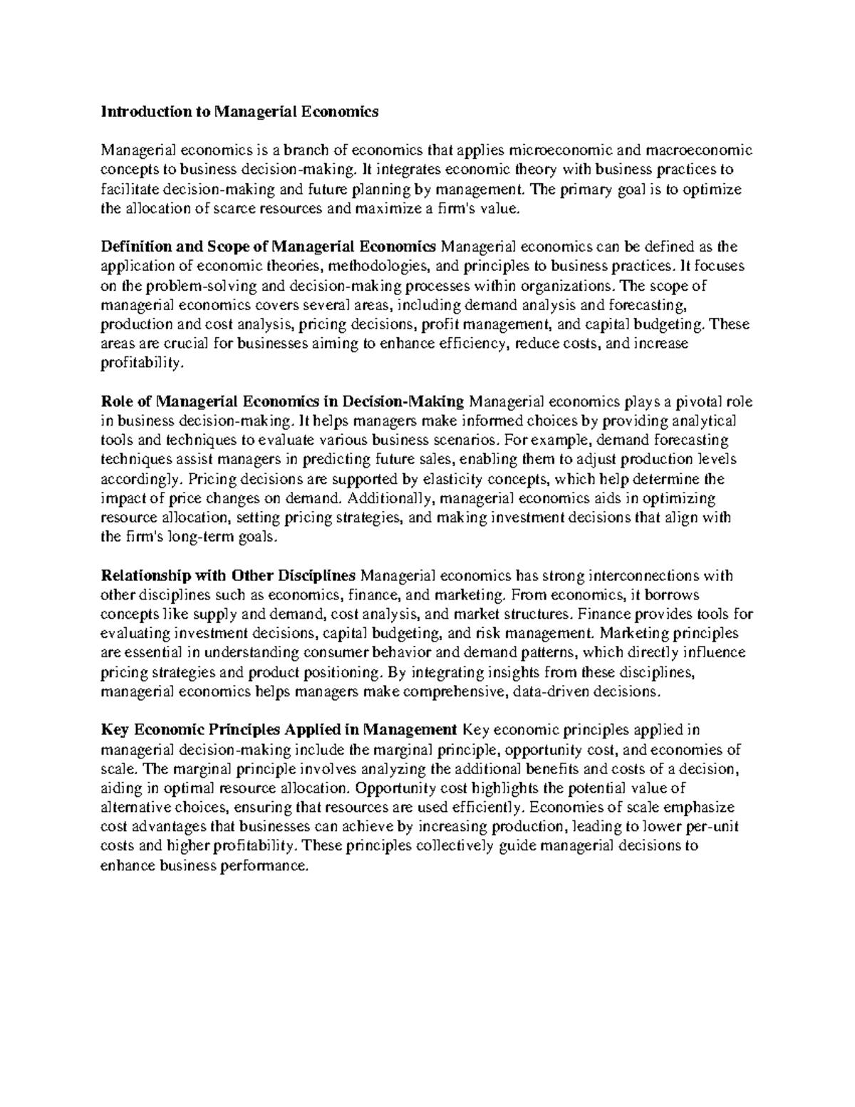 Managerial economics is a branch of economics - Introduction to ...