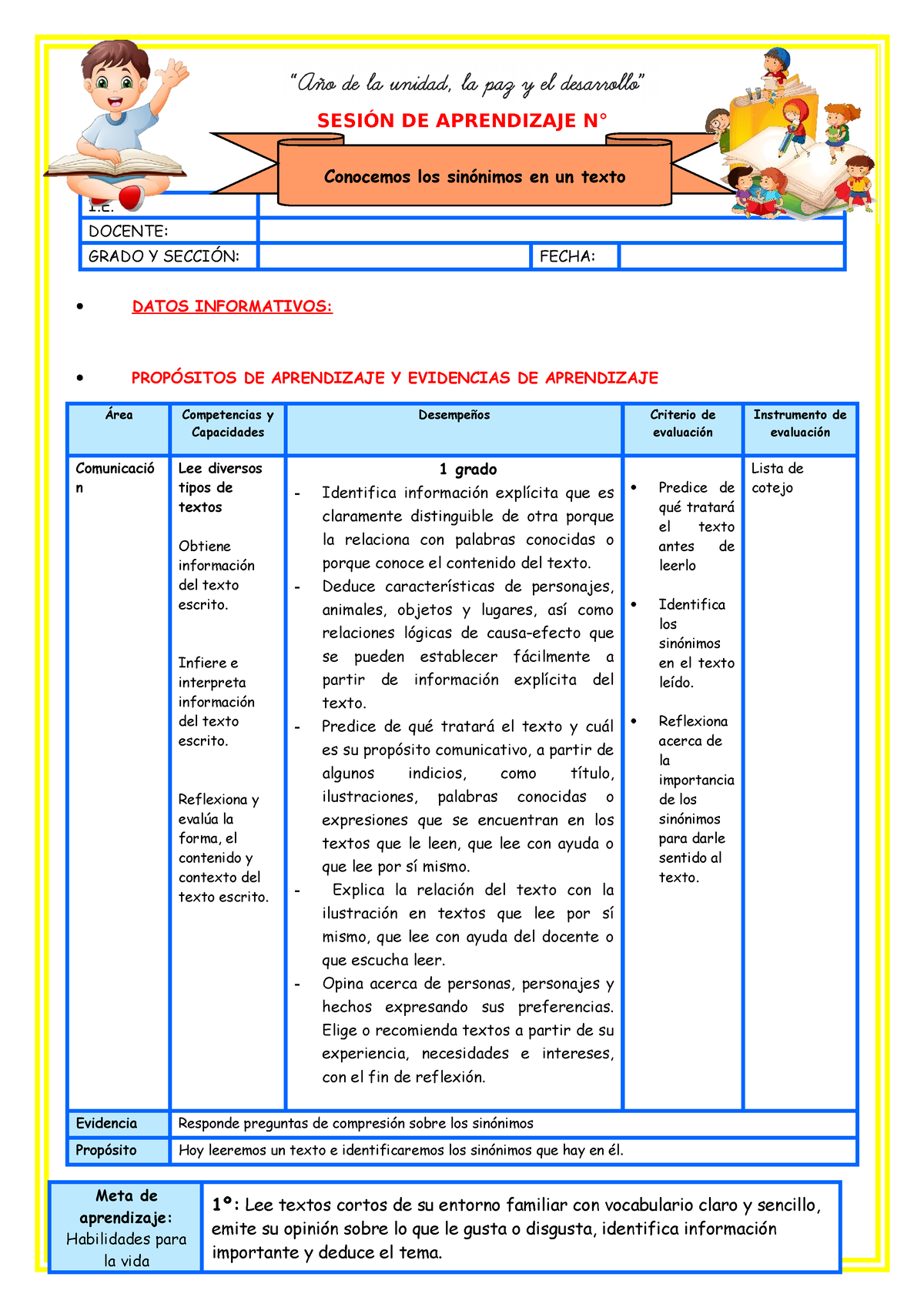 1º E7 S2 Sesion D3 COM Conocemos LOS SINÓ Nimos EN UN Texto - SESIÓN DE ...