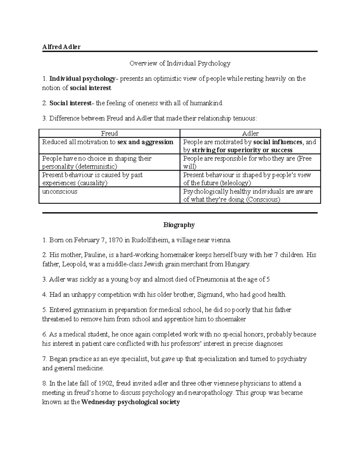 Adler - Summary Theories of Personality - Alfred of Individual ...