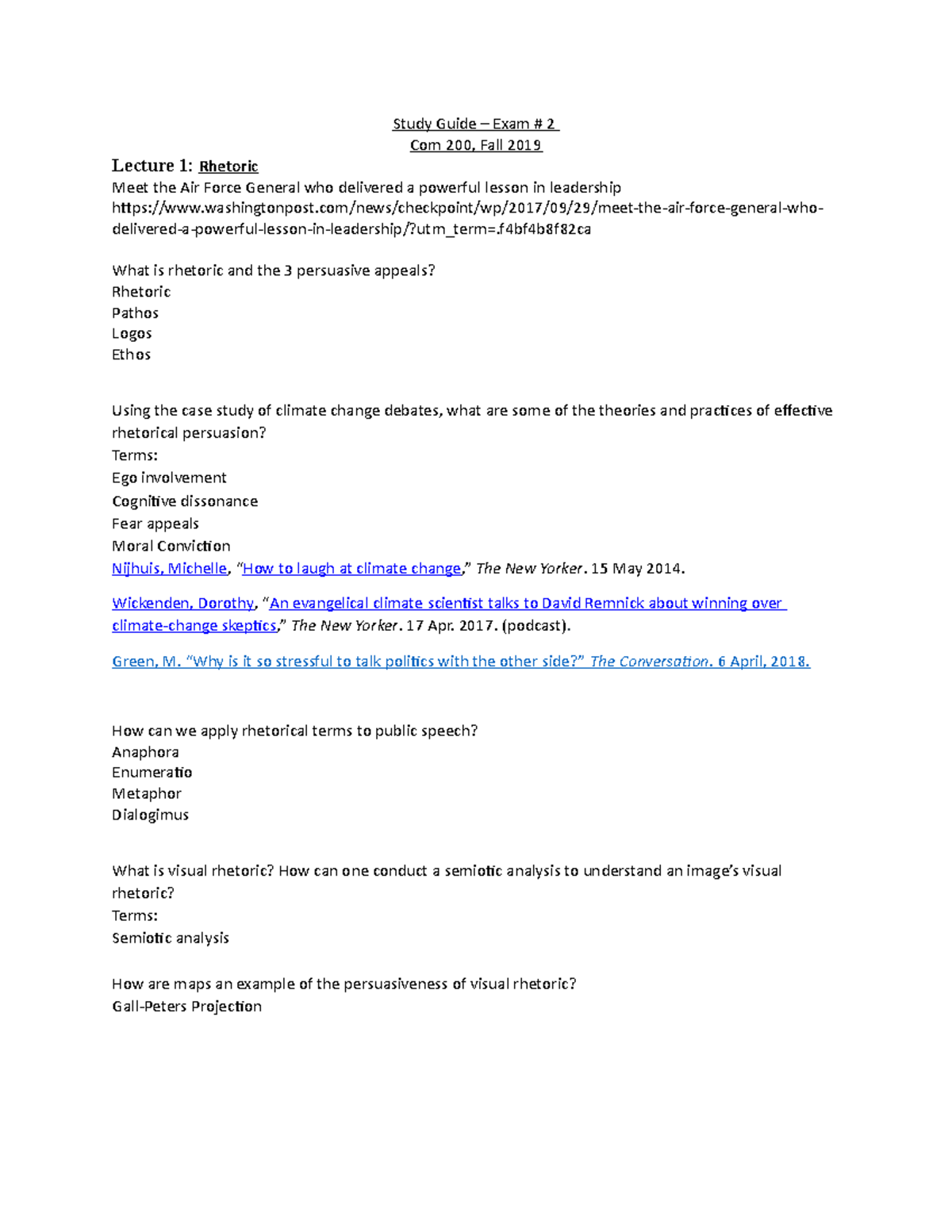 COM200 midterms 2 guide - Study Guide – Exam # 2 Com 200, Fall 2019 ...