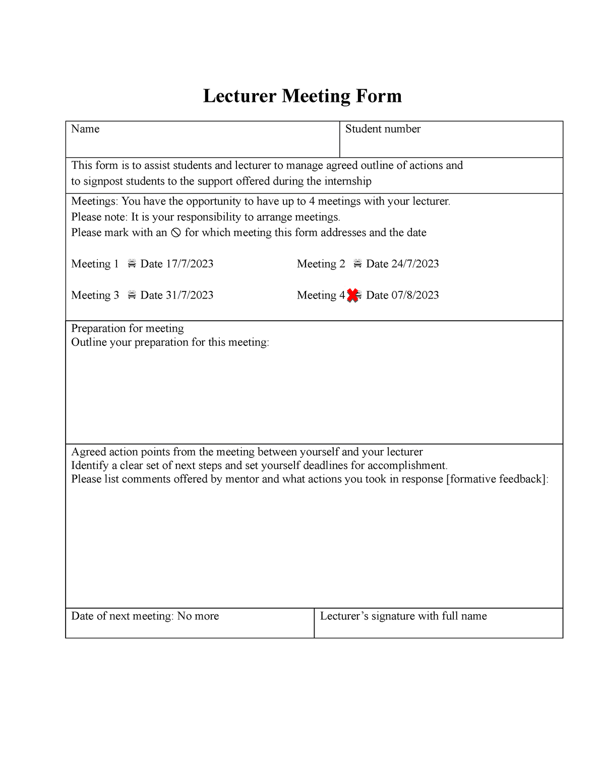 Lecturer Meeting Form 4 - Lecturer Meeting Form Name Student number ...