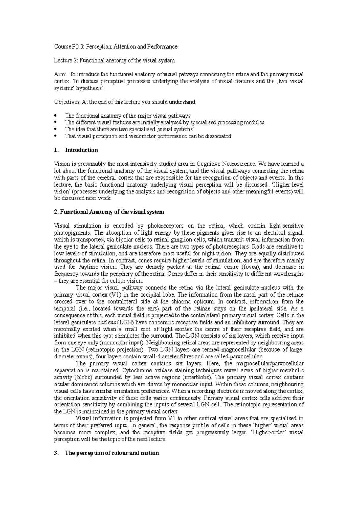Perception, Attention & Performace 13-14 Week 2 - Course P3: Perception ...