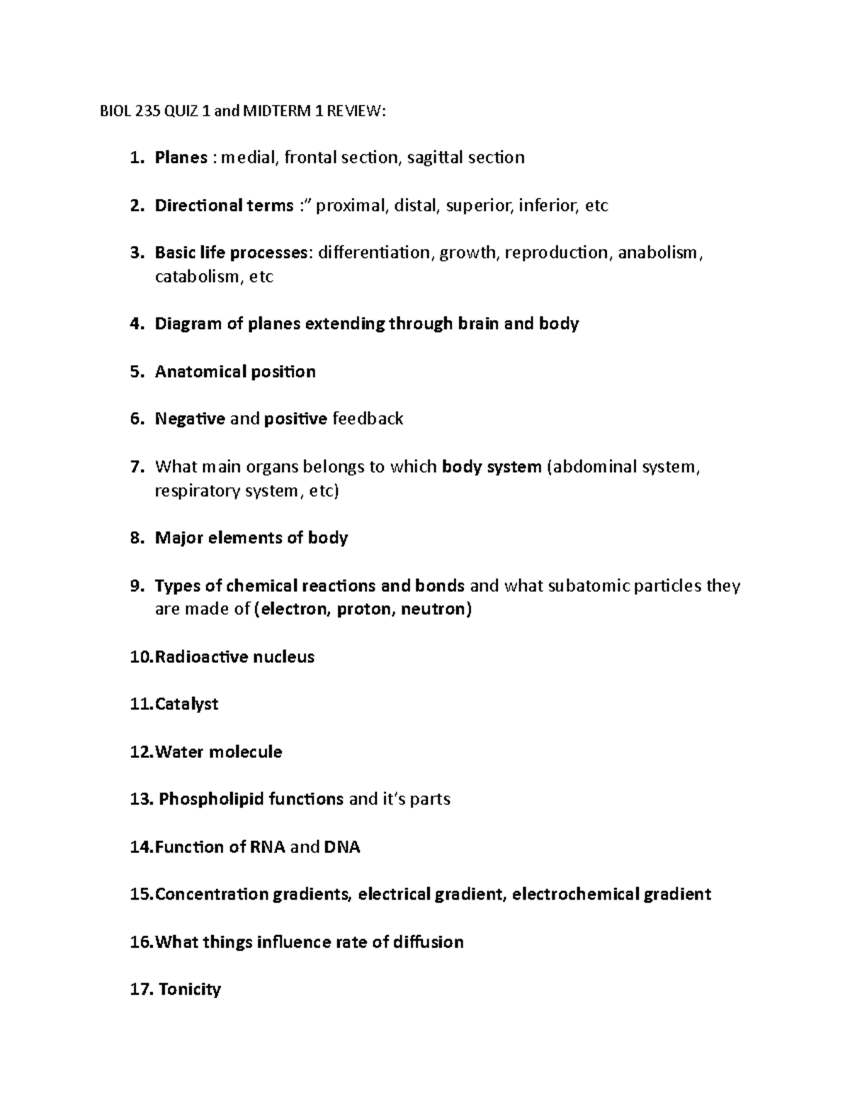 Bio 235- Midterm 1 Review (quiz Questions) - BIOL 235 QUIZ 1 And ...