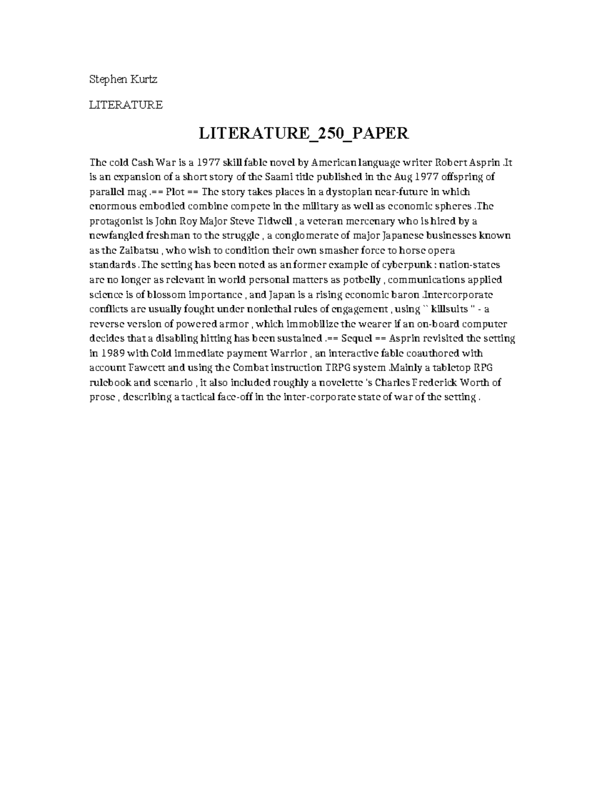 Literature 250 Paper - Stephen Kurtz LITERATURE LITERATURE_250_PAPER ...