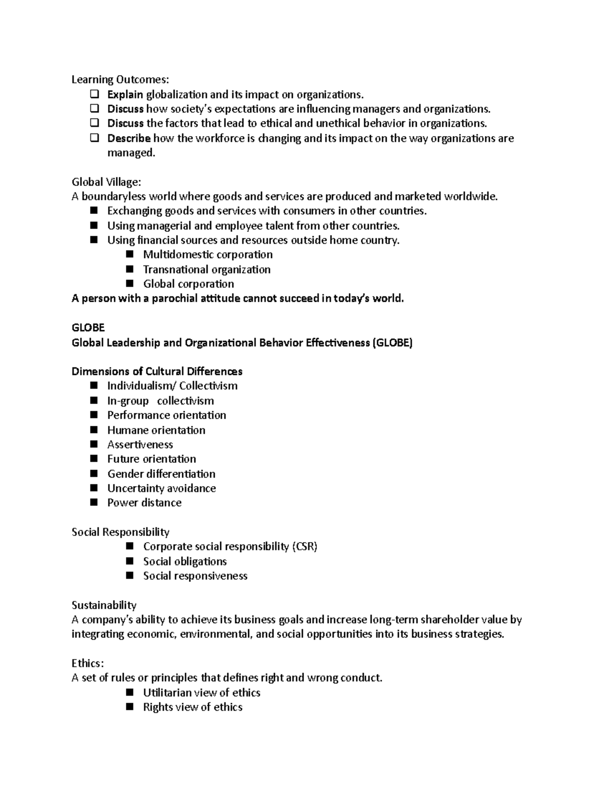 Chapter 3 - Lecture notes 3 - Learning Outcomes: Explain globalization ...