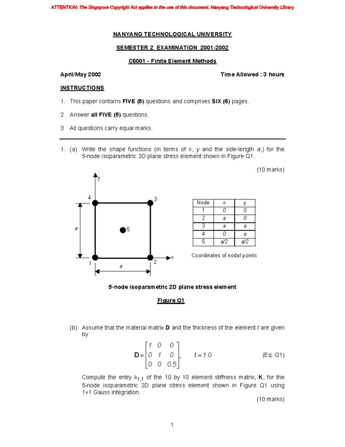 C600101022 - Finite Element Methods - NANYANG TECHNOLOGICAL UNIVERSITY ...