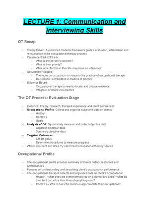 OTP1 Practicum Worksheet Week 2 Documenting an occupational profile ...