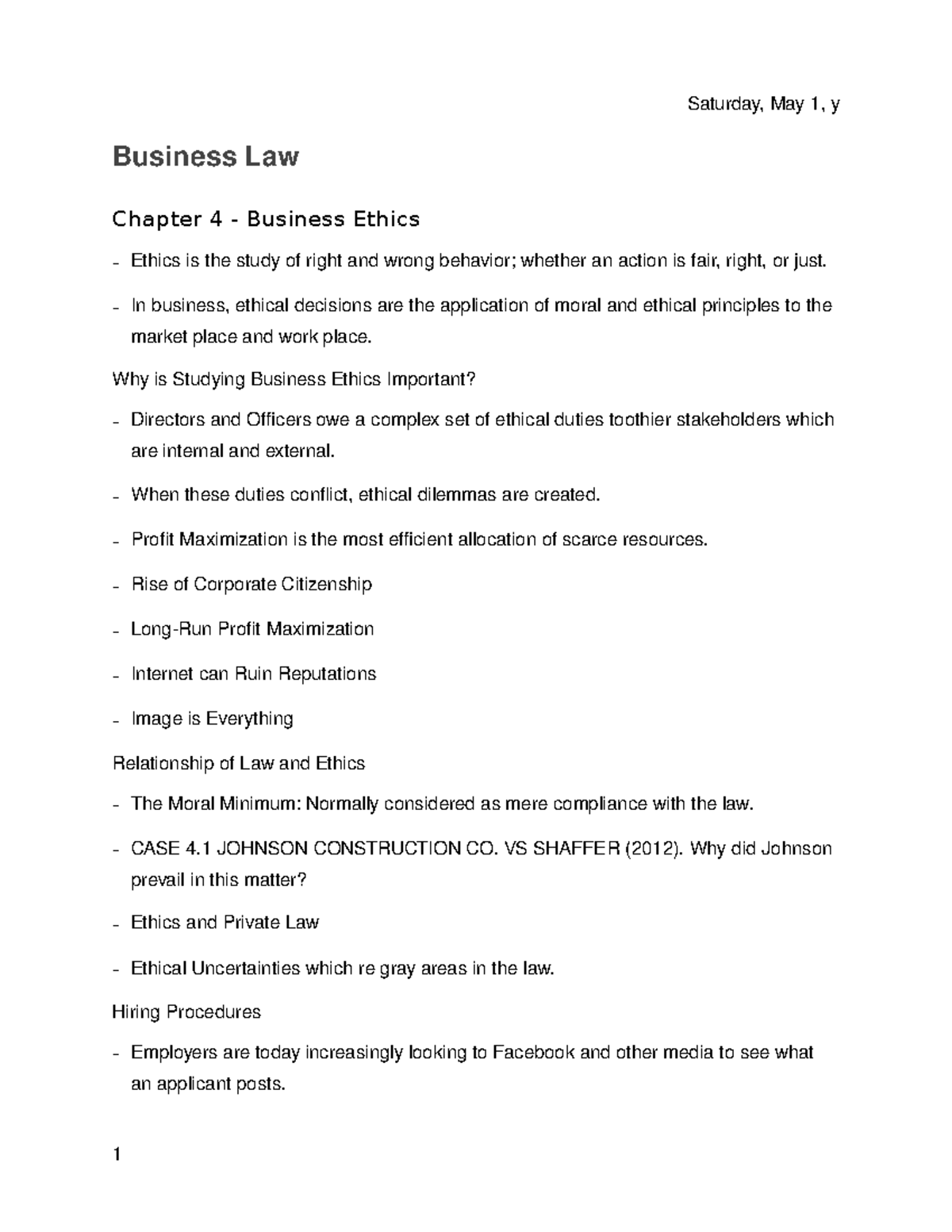 B-Law Chapter 3 - Lecture Notes 3 - Monday, August 26, Y Business Law ...