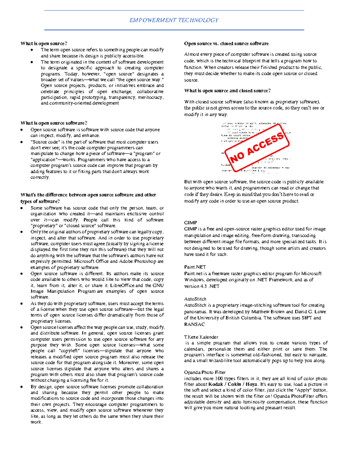 What Is Open Source Notes EMPOWERMENT TECHNOLOGY What Is Open