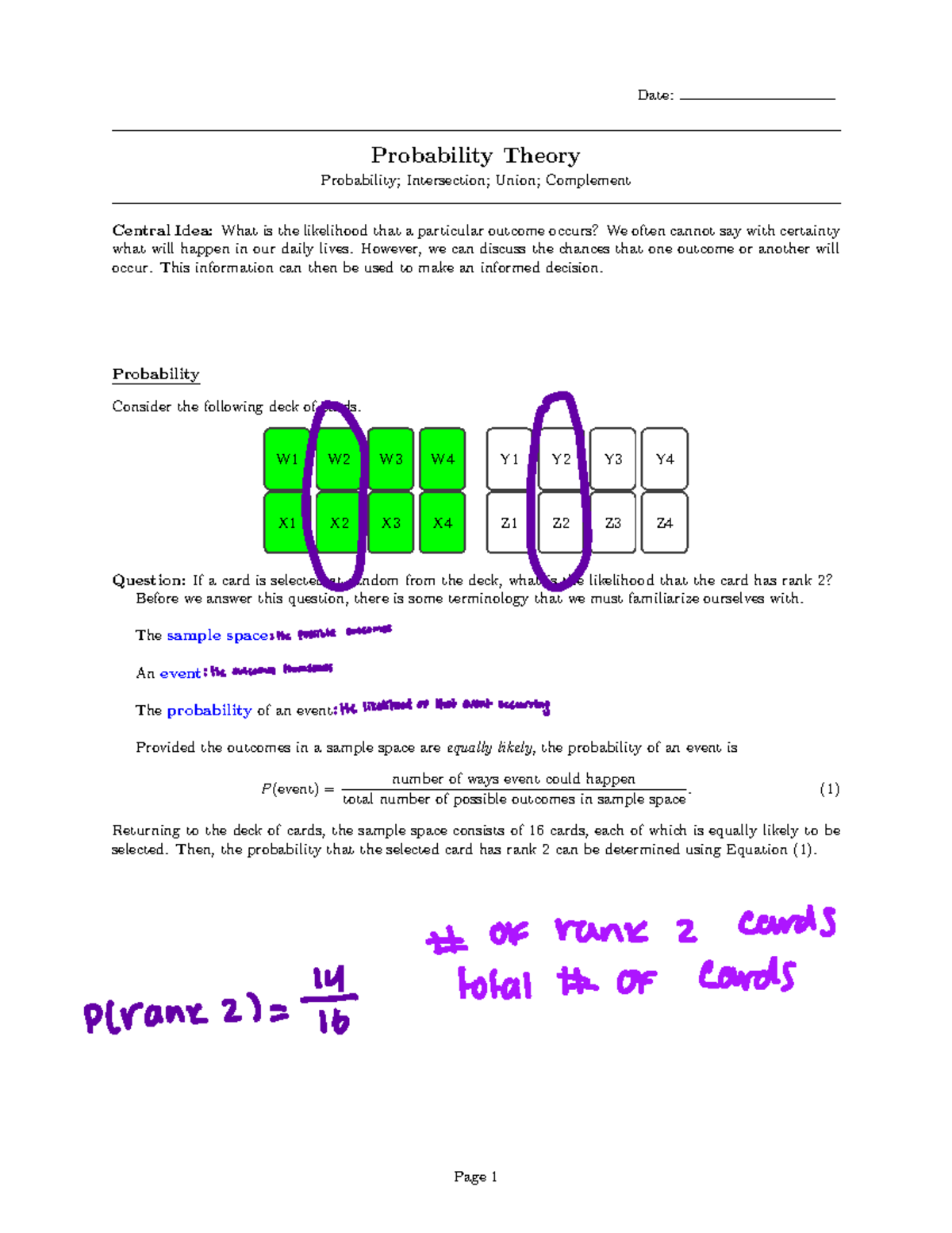 Probability theory + counting principles 1 - ####### Date: Probability ...