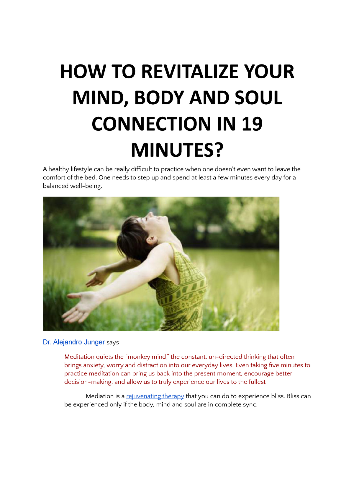 How To Revitalize Your Mind How To Revitalize Your Mind Body And Soul Connection In 19 1564