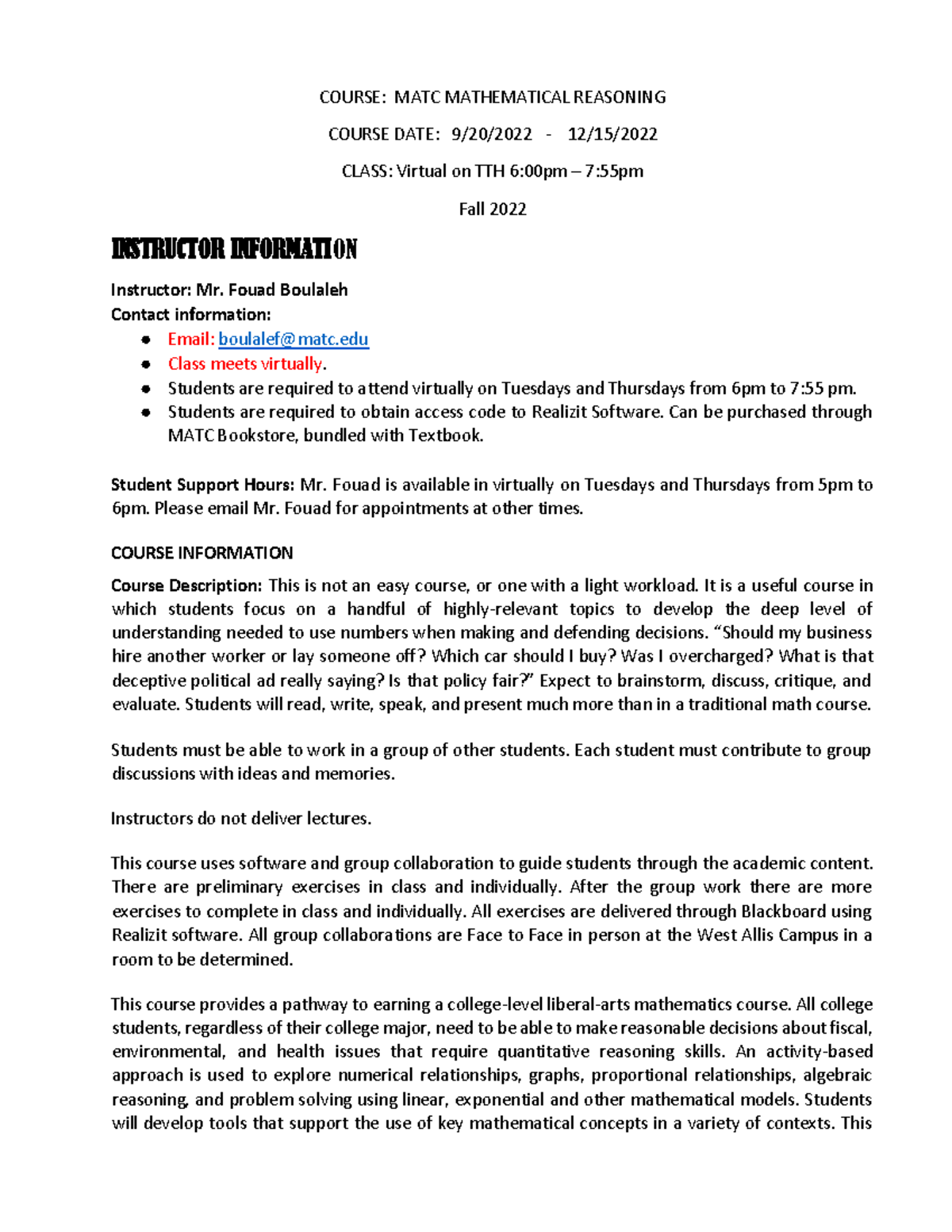Math 134 FA2022 Boulaleh 134503 Virtual Classic MATC Syllabus COURSE