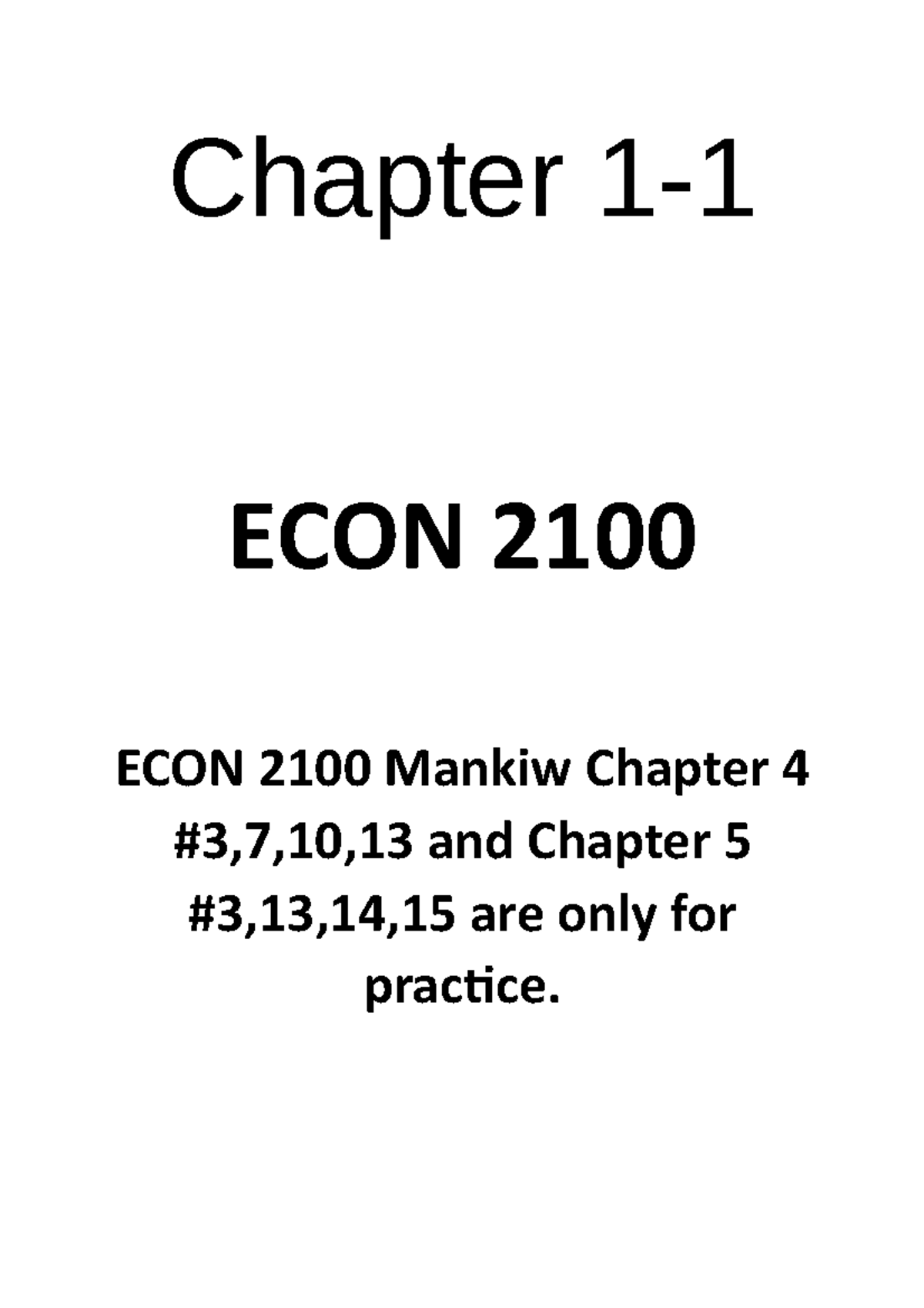 ECON 2100 Mankiw Chapter 4 And 5 Answers - 1, Microeconomics - ECON ...