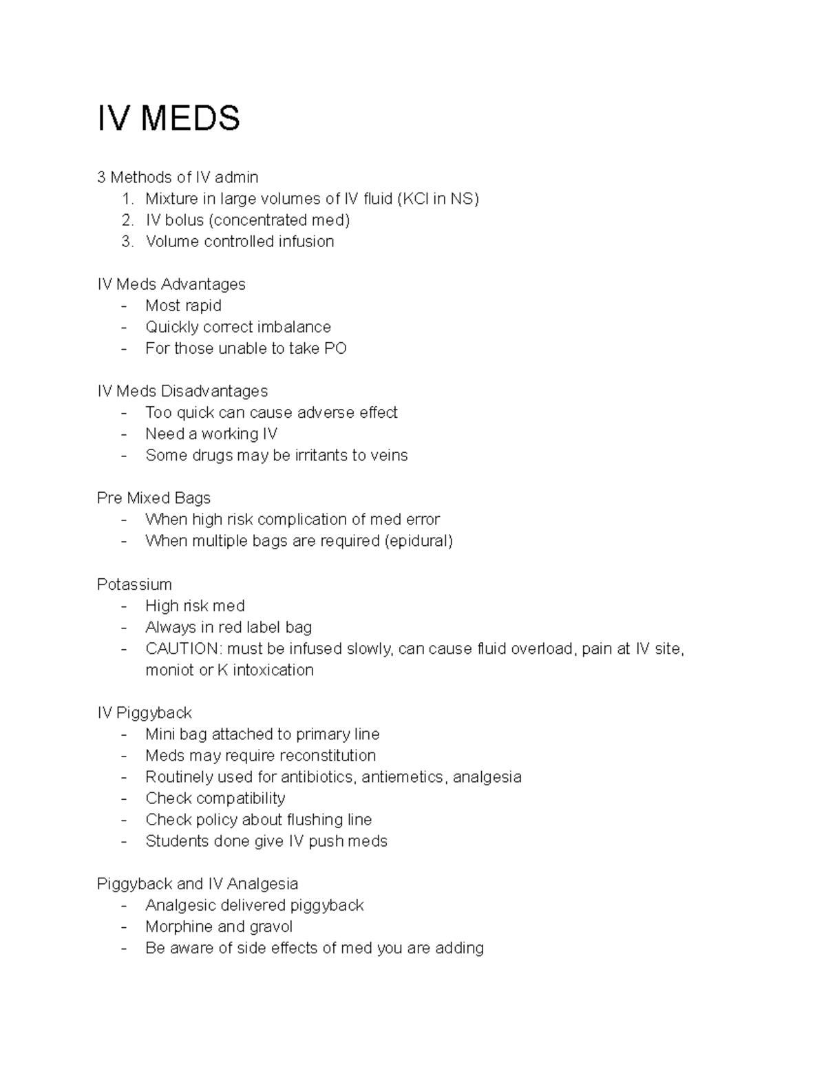 LAB, Unit 2 - unit 2 - IV MEDS 3 Methods of IV admin 1. Mixture in ...