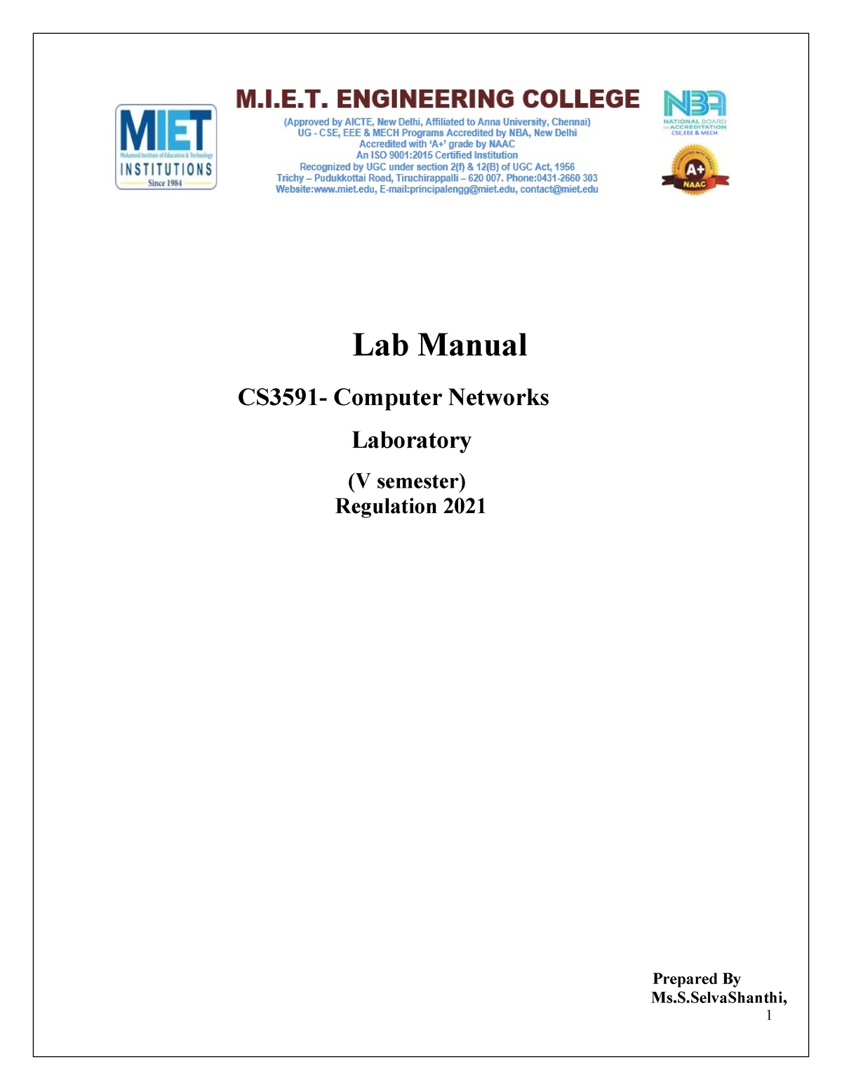 CS3591-Networks Lab Manual-converted - 1 Lab Manual CS3591- Computer ...