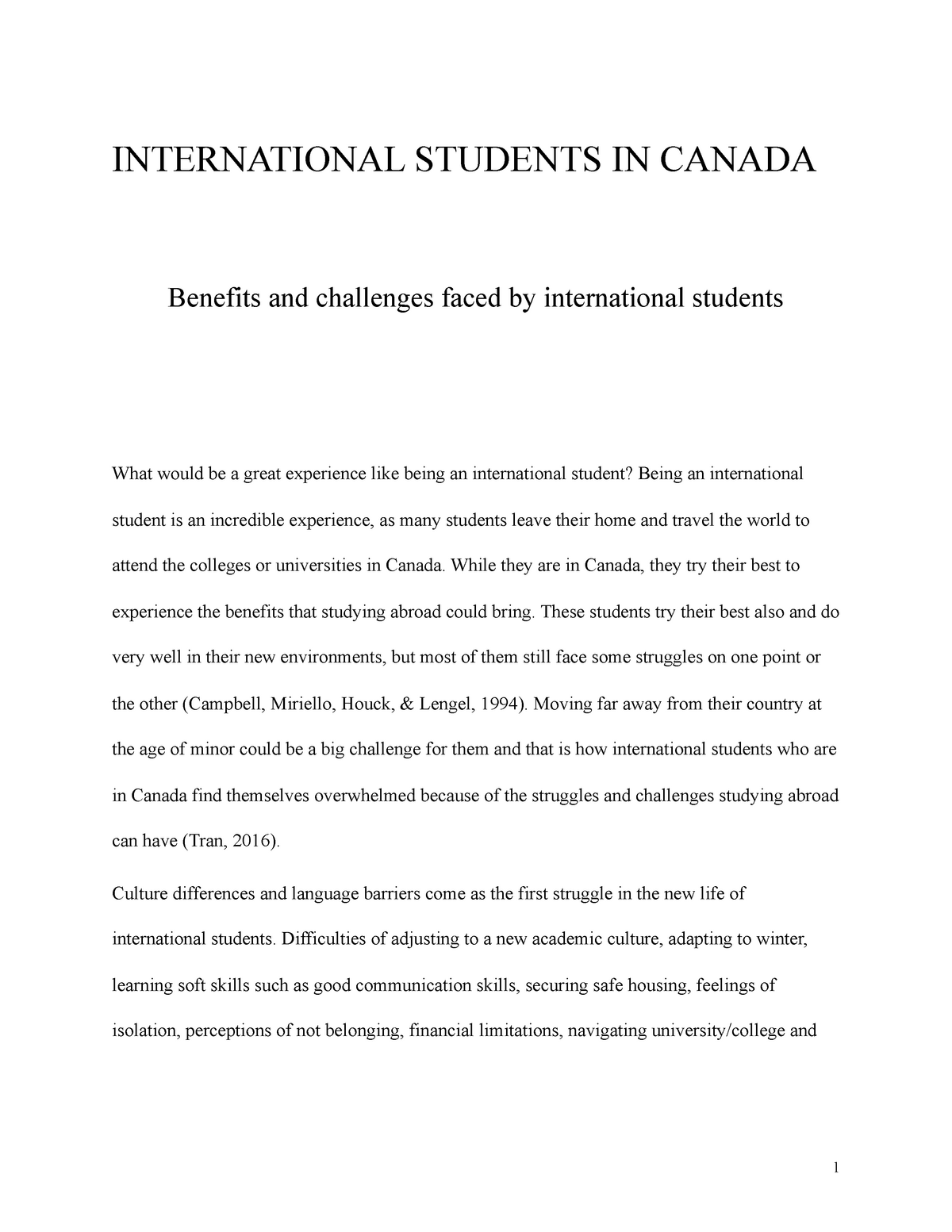 being an international student essay