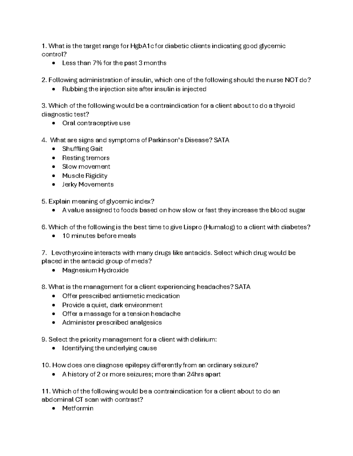 Exam4 Review What Is The Target Range For Hgba1c For Diabetic Clients