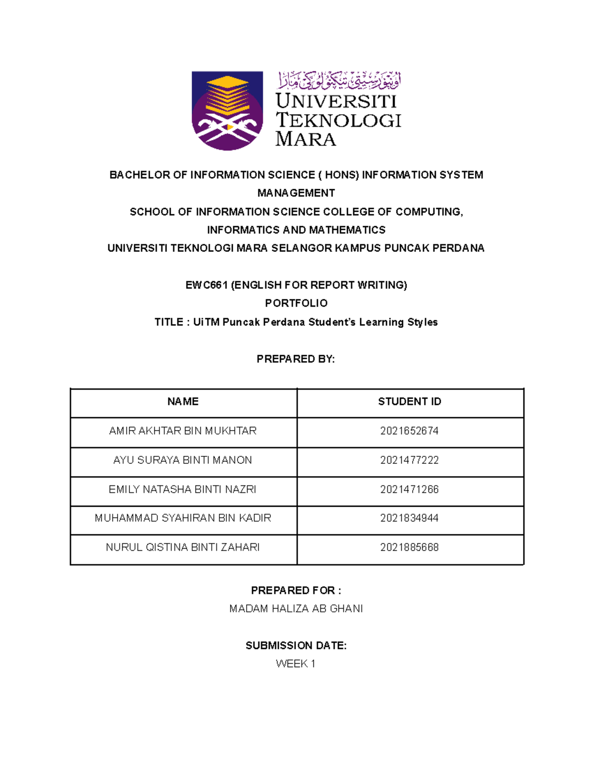 EWC661 Portfolio - BACHELOR OF INFORMATION SCIENCE ( HONS) INFORMATION ...