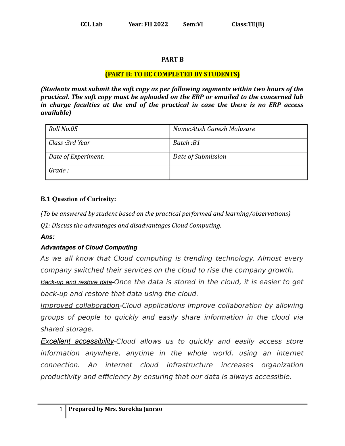 B04 Exp1 - Saxjhj - PART B (PART B: TO BE COMPLETED BY STUDENTS ...