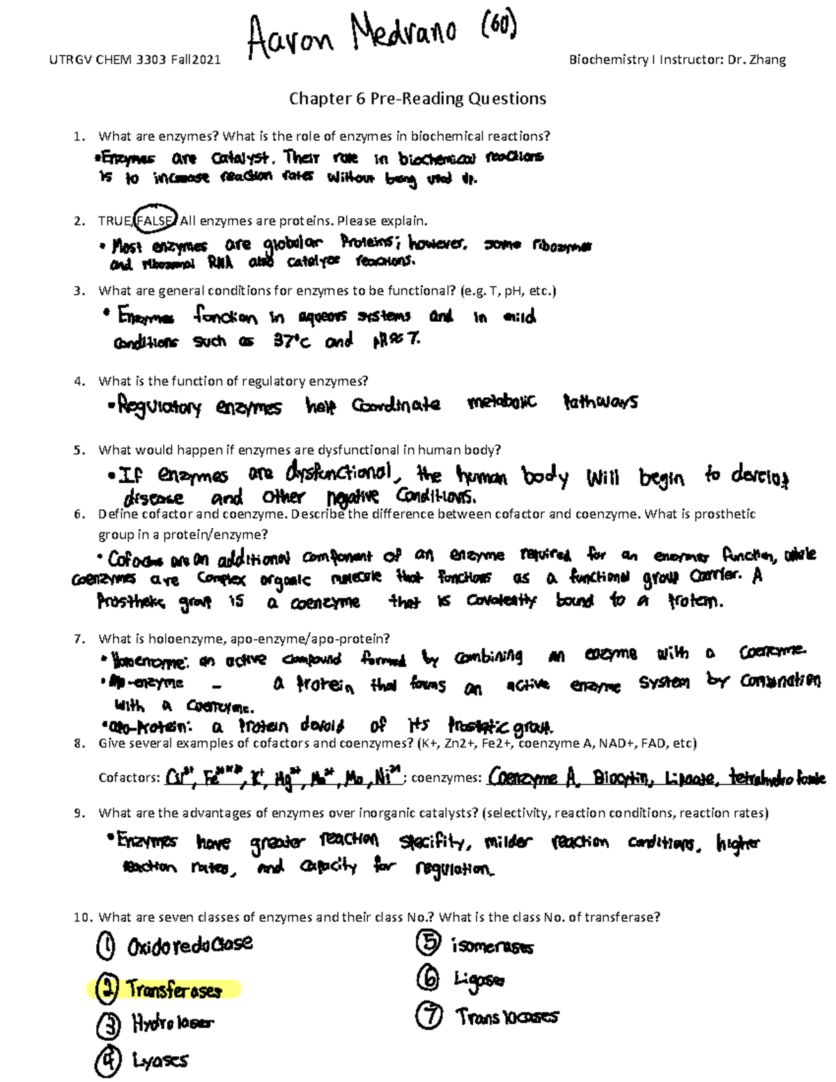 Bio Chem chapter 1 review, general review - UTRGV CHEM 3303 Fall2021 ...