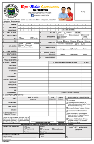 BRO Ed Application Form - 1 SURNAME 2 FIRST NAME 3 MIDDLE NAME 5 DATE ...