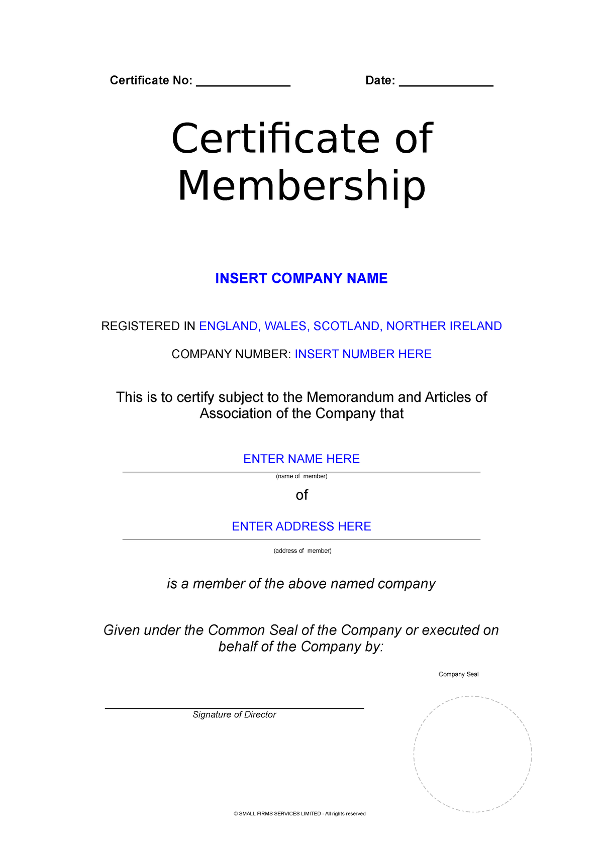 Certificate-of-membership - Certificate No: ______________ Date ...