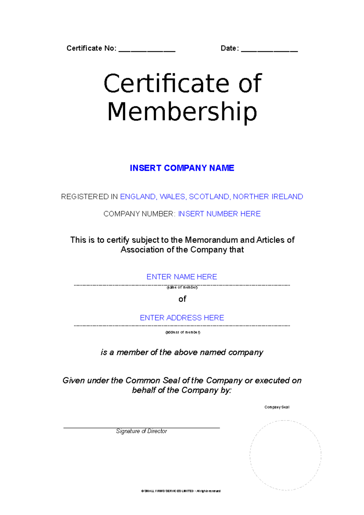 Certificate-of-membership - Certificate No: ______________ Date ...