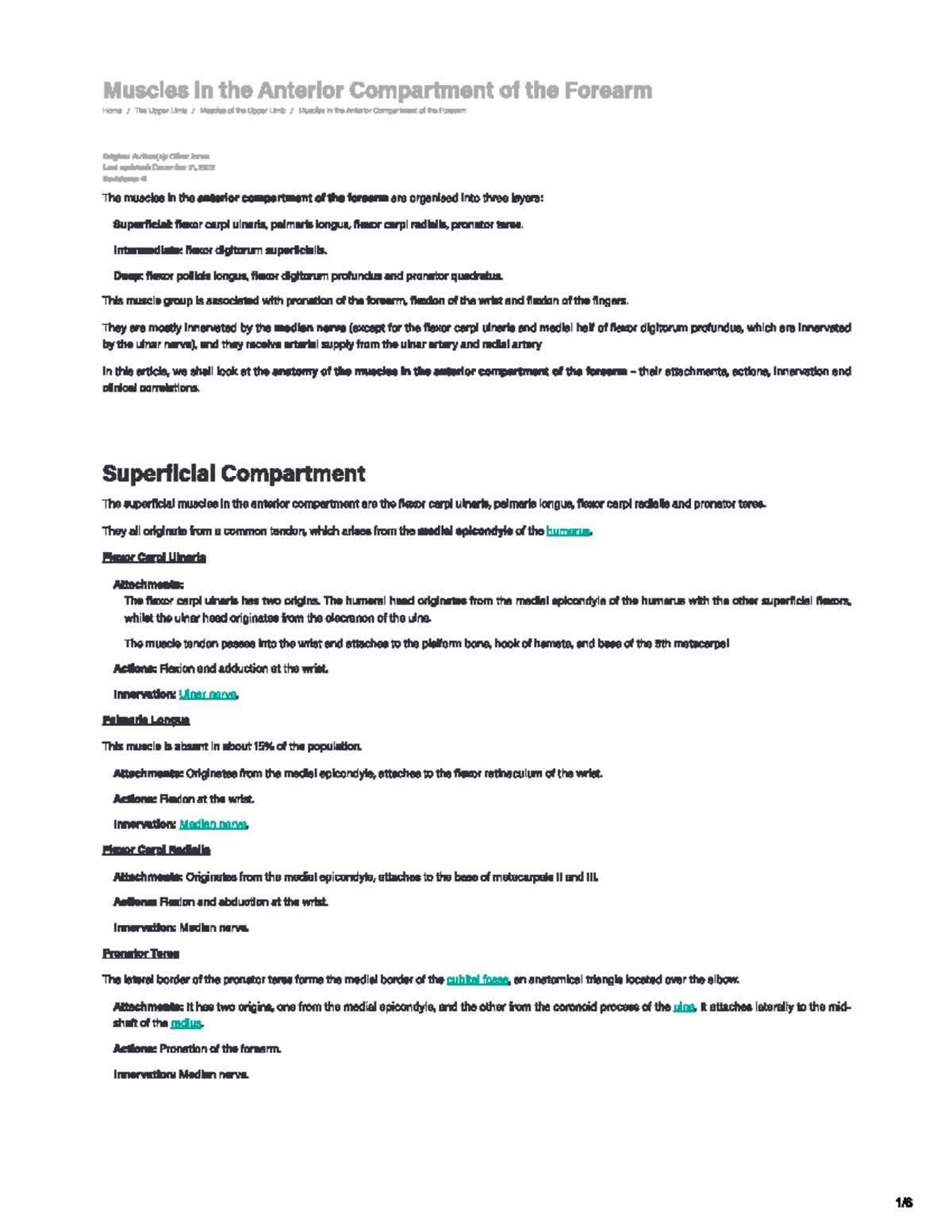 Anterior compartment of forearm - Anatomy - Studocu