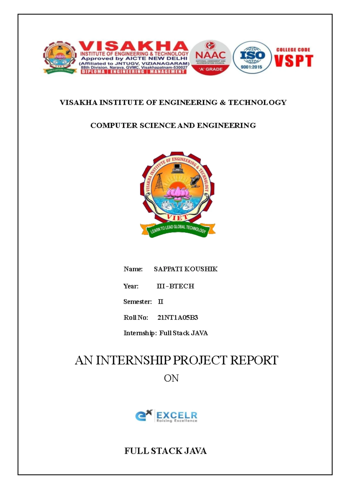 SAI FULL Stack JAVA Internship Report - VISAKHA INSTITUTE OF ...