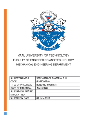 TEST 2 & MEMO ( Strength OF Material III) 2023 - VAAL UNIVERSITY OF ...