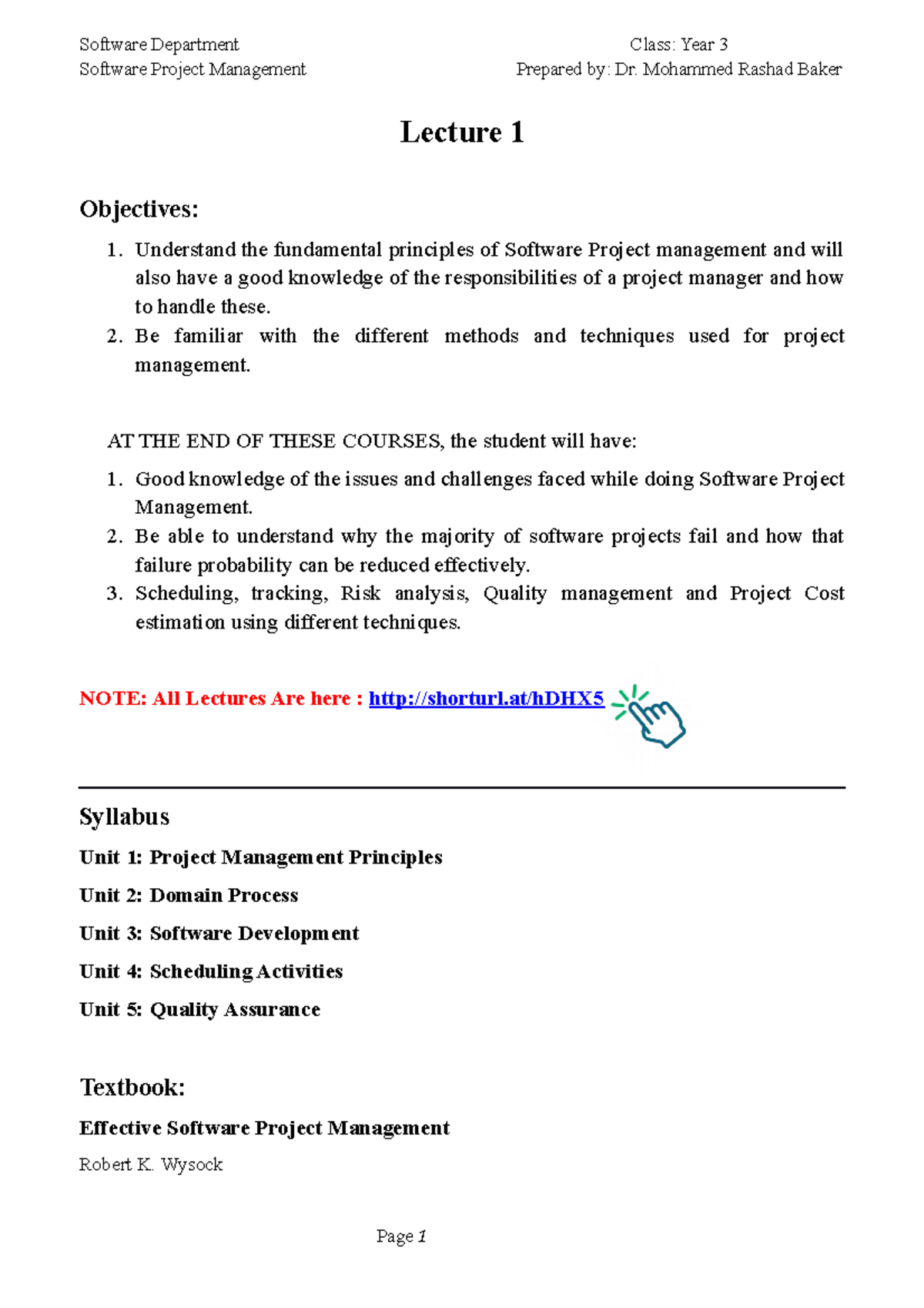 Software Project Management Lec 1 - Software Project Management ...