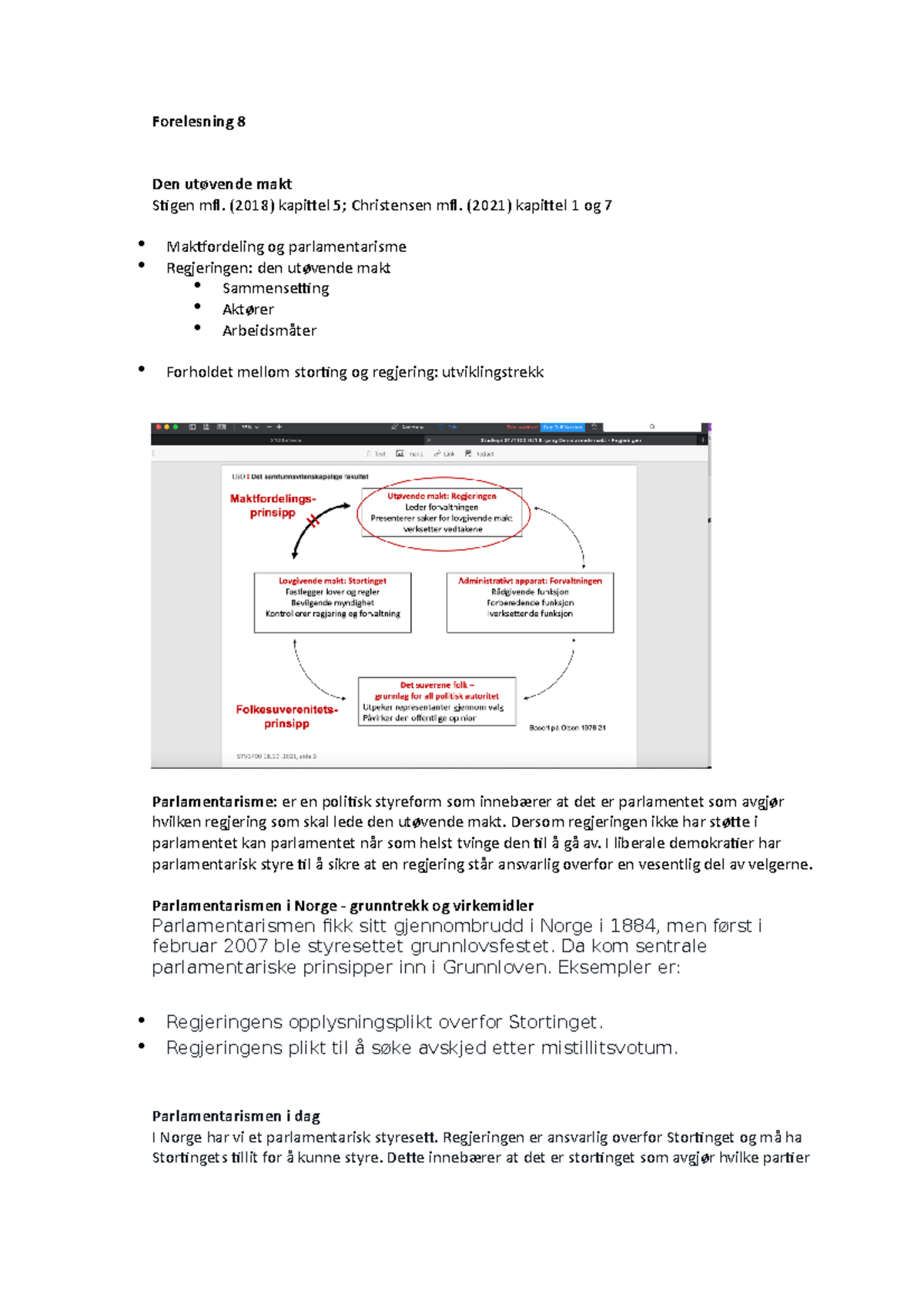 Forelesning-8-stv1400 2021 Notater - Forelesning 8 Den Utøvende Makt ...